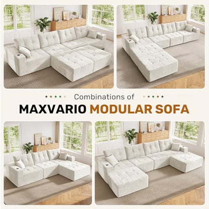 143" Modular Sectional Sofa for Living Room, Convertible U-Shape Couch with Ottoman, 6 Seater Modular Sectional Sofa,Beige Corduroy