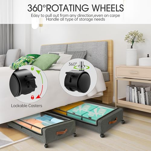 Under Bed Storage with Wheels, 2 Pack Under Bed Storage Containers, view 5