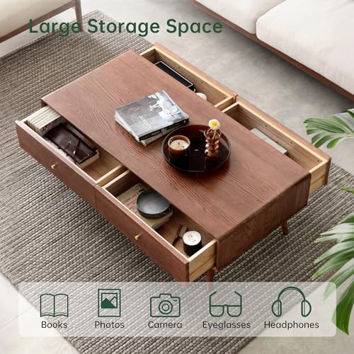Mid Century Oak Coffee Table with Drawers, view 6