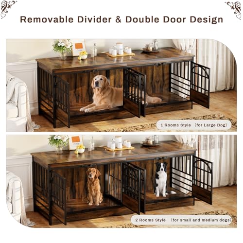 86" Double Dog Crate with Divider, Cognac Brown, view 4