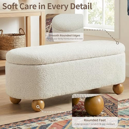 44.8" Storage Ottoman Bench End of Bed Bench with Hinge, Beige, view 5