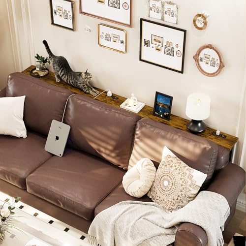 102 Inch Narrow Sofa Table with Power Outlets, Extra Long Console Table Behind Couch Table with Charging Station, Skinny Entryway Table Thin Table for Living Room, Narrow Spaces (Rustic Brown)