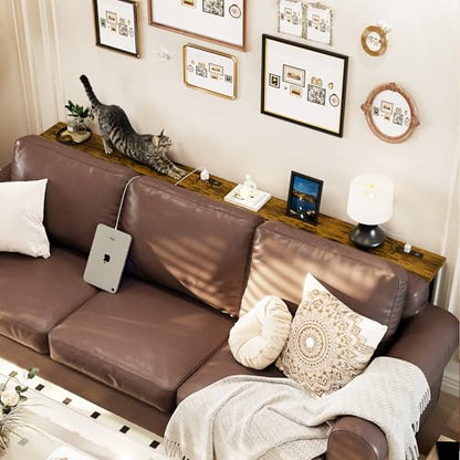 102 Inch Narrow Sofa Table with Power Outlets, Extra Long Console Table Behind Couch Table with Charging Station, Skinny Entryway Table Thin Table for Living Room, Narrow Spaces (Rustic Brown)