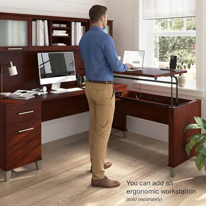 72-Inch Office Desk with Drawers and Hutch, Computer Desk with File and Box Drawers, Shelves and Storage Cabinet, Home Office Workstation, Somerset Collection, Hansen Cherry