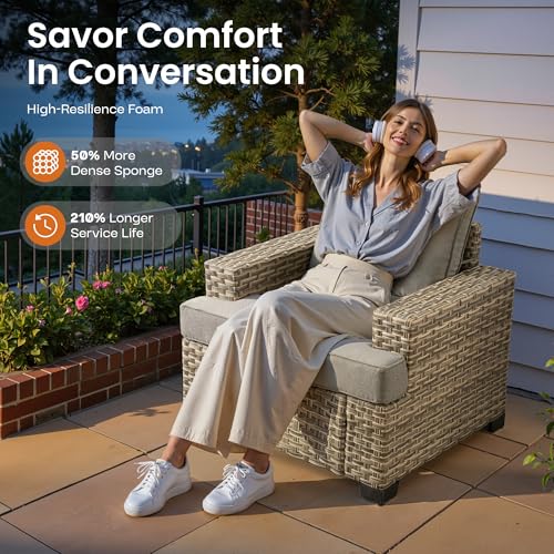 6 Piece Patio Sectional Furniture, Rattan Wicker Coversation Couch Set, Outdoor Sofa Set for Outside Porch Balcony Backyard Pool,Dark Grey