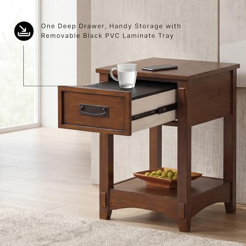 Brown narrow chairside end table with drawer, view 5