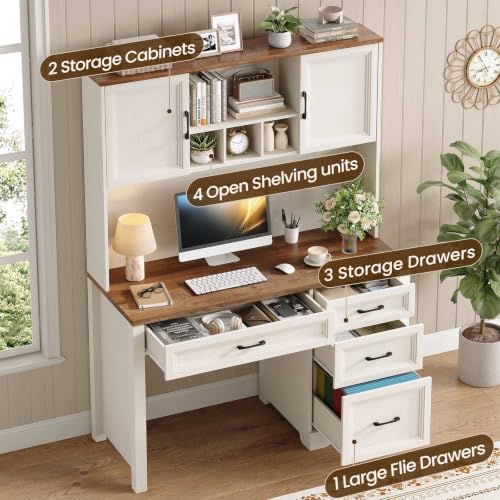 Farmhouse Desk with Hutch, Executive Desk with Storage Cabinet, view 6