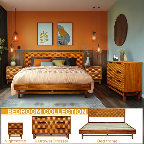 Acacia Elara 54" Solid Wood Dresser with 6 Drawers, Caramel, view 4
