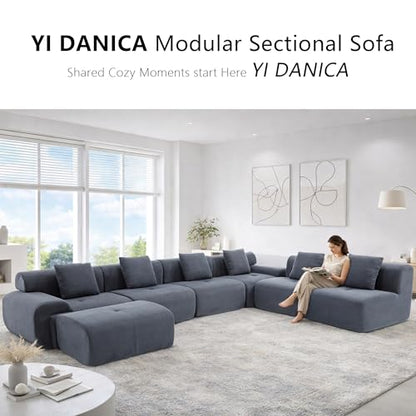 122 Inch Modular Sectional Sofa, Premium Corduroy Cloud Couch with Ottoman, 1200lbs Capacity Heavy Duty Deep Seat Sectional, High-Density Foam (Gray, 3 Seater & 1 Ottoman)