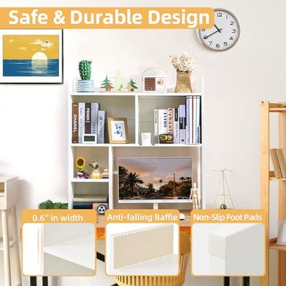 Desktop Shelf, Desk Hutch with 5 Shelves for Computer Desk, White, view 6