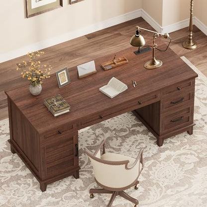 60" Wooden Home Office Desk with File Drawers, view 4