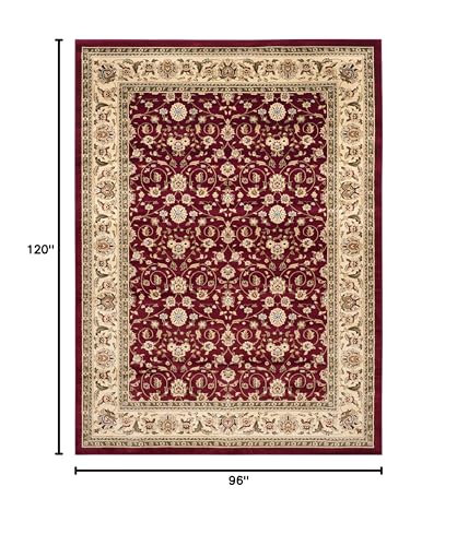 SAFAVIEH Lyndhurst Collection Area Rug - 8' x 10', Red & Ivory, Traditional Oriental Design, Non-Shedding & Easy Care, Ideal for High Traffic Areas in Living Room, Bedroom (LNH312A)