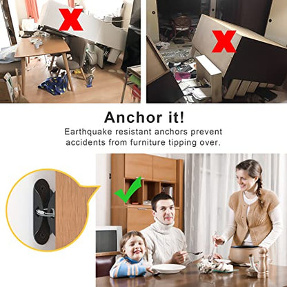 Booda Brand Furniture Anchors (10 Pack) Anti Tip Furniture Straps for Baby Proofing, 400lbs Tension Earthquake Resistant Metal Straps, Furniture Wall Anchor Prevent Baby Pet from Falling Furniture