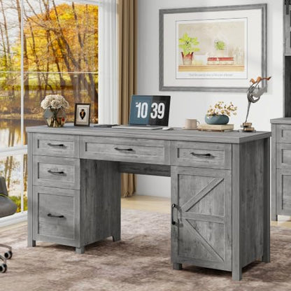 Farmhouse 61'' Executive Desk with 5 Drawers,Grey, view 2