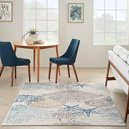 Home Pompeii Ivory Grey Blue 4' x 6' Area Rug - Easy Clean, Non Shedding, Bed Room, Living Room, Dining Room, Kitchen (4' x 6')