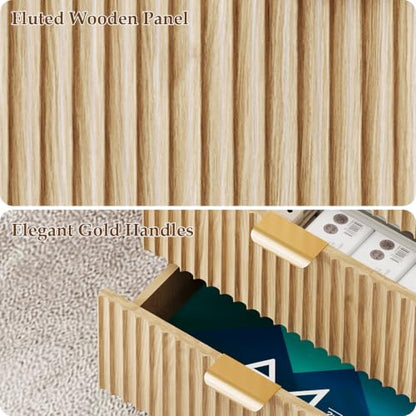 59 Inch Fluted Computer Desk with 9 Drawers, Natural, view 7