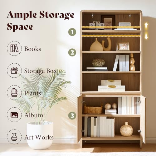 71" Modern Wood Bookcase with Storage Cabinets, Nature Oak, view 4