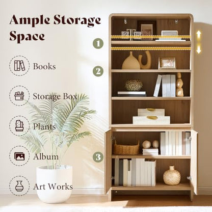 71" Modern Wood Bookcase with Storage Cabinets, Nature Oak, view 4