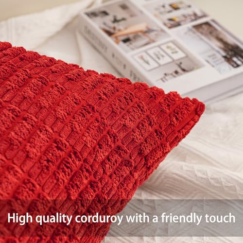 Pack of 2 Corduroy Decorative Throw Pillow Covers 18x18 Inch, Red, view 5