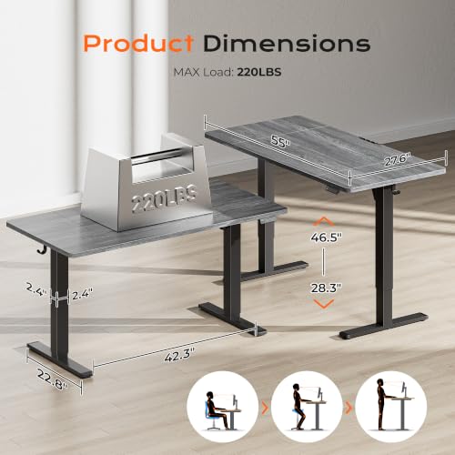55 x 28 Large Electric Standing Desk, Height Adjustable Desk, 27.6" Deep Desktop, view 3