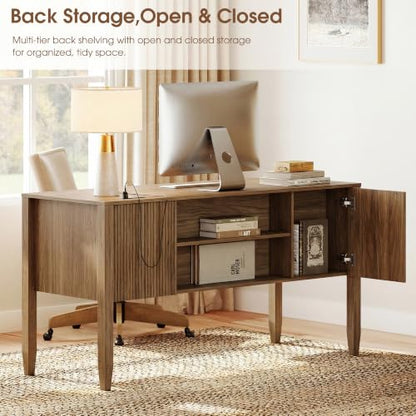 Fluted Executive Desk with Drawers, view 5