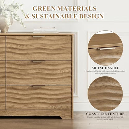 55" Wide Coastline Fluted 6 Drawers Dresser for Bedroom,Walnut, view 6