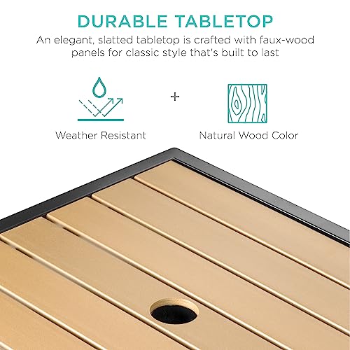 Best Choice Products Wicker Side Table with Umbrella Hole, Square PE Rattan Outdoor End Table for Patio, Garden, Poolside, Deck w/UV-Resistant Frame, Storage Space - Brown