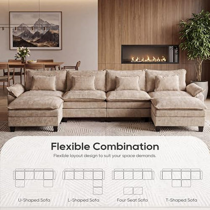 Oversized Modular Sectional Sofa，Khaki：157" U Shaped | Modern Comfy Cloud Couch with Movable Ottoman and Pillow, Deep Seat Couches for Living Room, Bedroom or Apartment