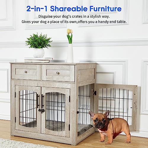 Hipicute Dog Crate Furniture with Drawers, Wooden Kennel for Large Breed Dogs, view 3