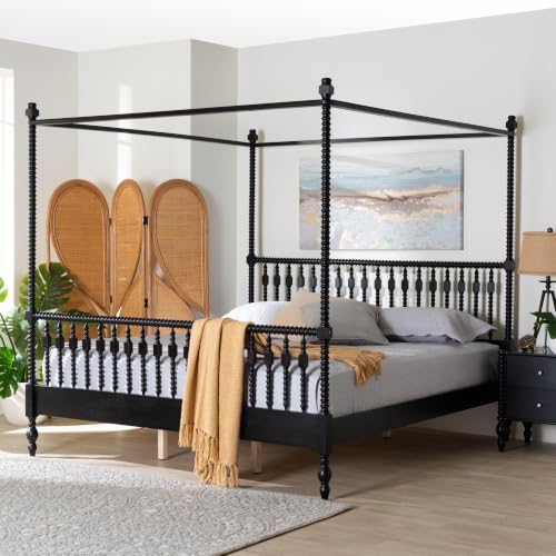 Callison Spindle Canopy Bed Frame with Headboard Black King, view 3