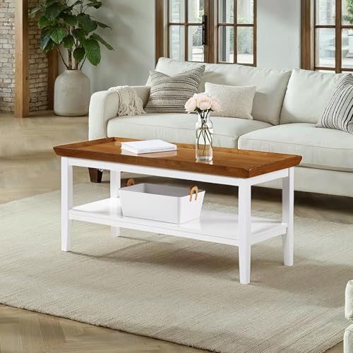 Ledgewood Coffee Table 42" - Modern Center Room Accent with Storage Shelf for Transitional, Traditional Living & Family Room, Driftwood/White
