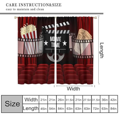Movie Curtains, Red Curtain Popcorn Drinks Movie Tickets Lights Film Window Treatments Rod Pocket Drapes for Boys Girls Screening Bedroom Movie Theater 42x45in（No Blackout）