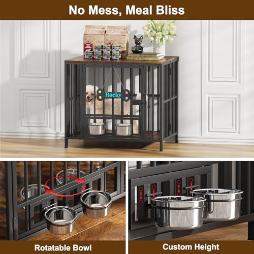 27" Foldable Dog Crate Furniture, No Assembly, Rustic Brown, view 5