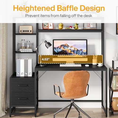 55 Inch Computer Desk with 2 Drawers and Storage Shelves, view 5