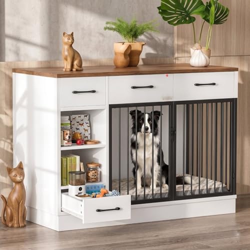 Dog Crate, 47.2" Dog Cage with Hidden Feeder Bowl & 3 Storage Drawers, view 2