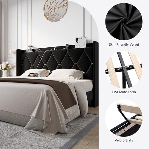 King Size Bed Frame with Storage Headboard & Smart Charging Station, view 7