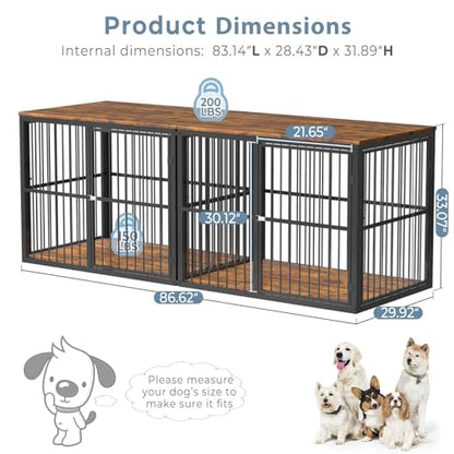 86.62'' Dog Crate Furniture Large Breed TV Stand, Rustic Brown, view 3
