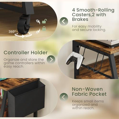 Rolling TV Stand with Mount and Storage, for up to 75 inch TVs, view 5