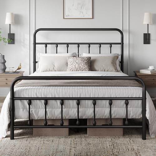 Yaheetech Full Bed Frame with Headboard, Victorian Vintage Black Iron, view 2