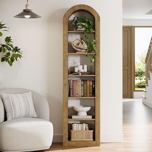 74.8" Tall Arched Bookshelf, 6-Tier Narrow Open Bookcase, view 6
