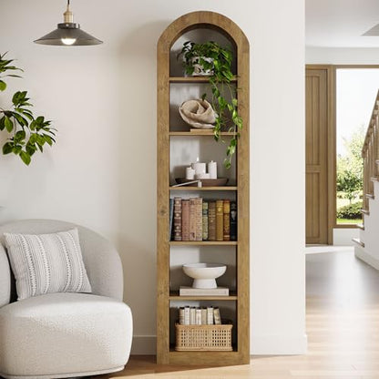 74.8" Tall Arched Bookshelf, 6-Tier Narrow Open Bookcase, view 6