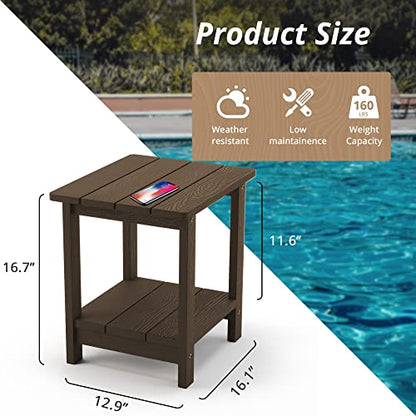 Adirondack Outdoor Side Table, 2-Tier Dark Brown HDPS Patio End Table Weather Resistant,Outdoor Morden Side Table for Patio, Pool, Porch