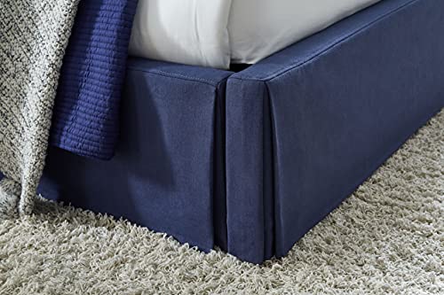 Solid Wood Upholstered Footboard-Storage Bed, California King, Sur - Navy