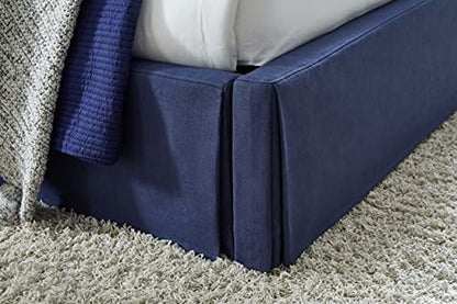Solid Wood Upholstered Footboard-Storage Bed, California King, Sur - Navy