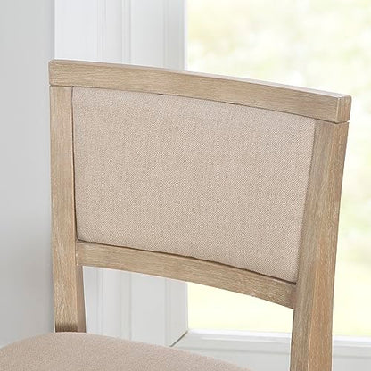Keira Natural Rustic Wooden Folding 25 Inch Seat Height Counter Stool with Beige Upholstered Seat and Back