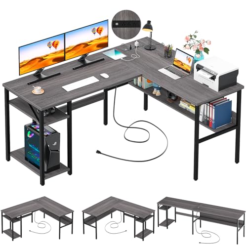 Reversible L Shaped Desk with Magic Power Outlets and USB Charging Ports, view 2