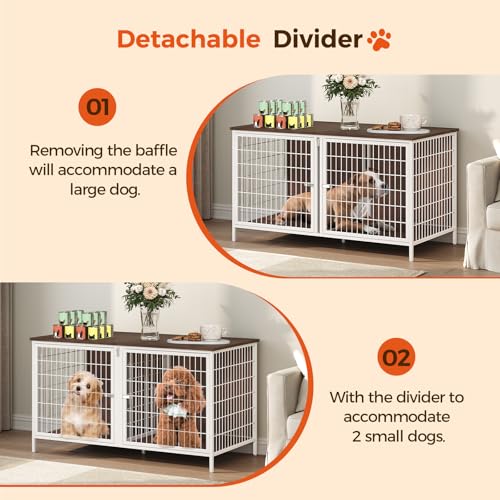 Dog Crate Furniture for 2 Dogs, 43.3" Dog Kennel with Removable Divider, view 3