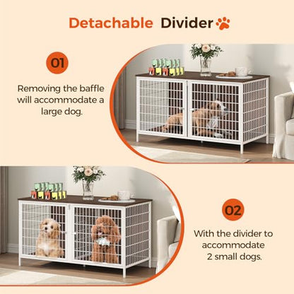 Dog Crate Furniture for 2 Dogs, 43.3" Dog Kennel with Removable Divider, view 3