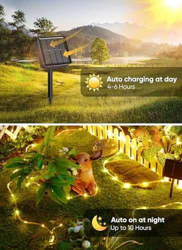 Solar Rope Lights, 39FT 100LED Outdoor Solar String Lights, IP65 Waterproof Solar Powered Fairy Lights with 8 Lighting Modes for Party Garden Patio Pool Backyard Tree Decoration, Warm White