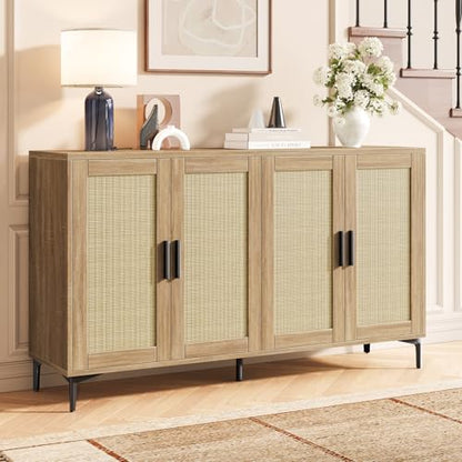 Sideboard Buffet Cabinet with Storage, Rattan Boho Modern Credenza, view 2